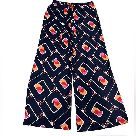 Zara Geometric Print Wide Leg Navy Pants - Picture 2 of 9